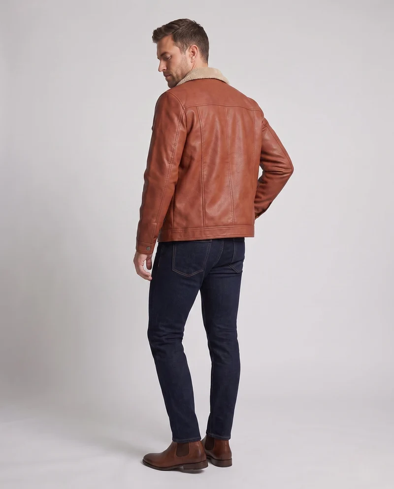 Männer Jacke aus Kunstleder mit Teddykragen und Reißverschluss Nord Taschen