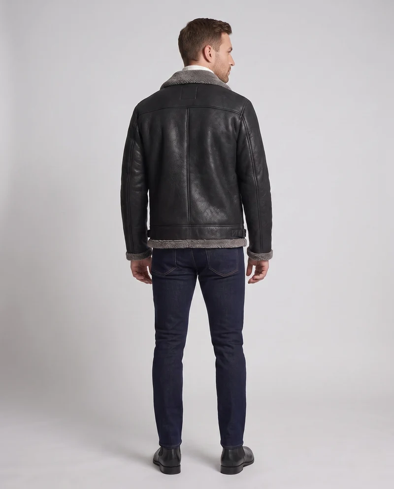 Herrenjacke aus synthetischem Leder mit durchgehendem Teddy-Fleece-Futter und hohem Stehkragen Nord Taschen