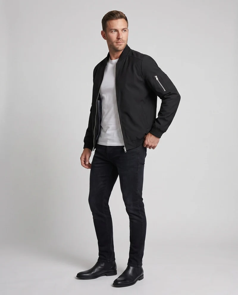 Herren kurze, cropped Bomberjacke im Pilotenstil mit Ärmeltasche und gerippten Bündchen Nord Taschen