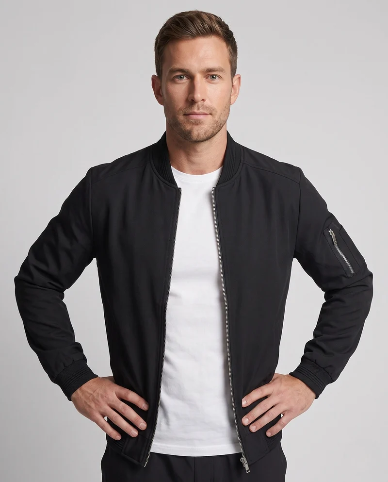 Herren kurze, cropped Bomberjacke im Pilotenstil mit Ärmeltasche und gerippten Bündchen Nord Taschen