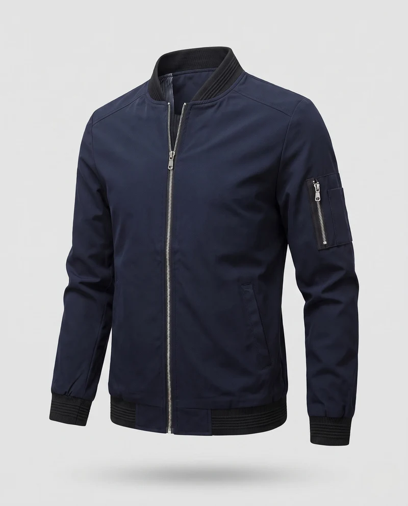 Herren kurze, cropped Bomberjacke im Pilotenstil mit Ärmeltasche und gerippten Bündchen Nord Taschen