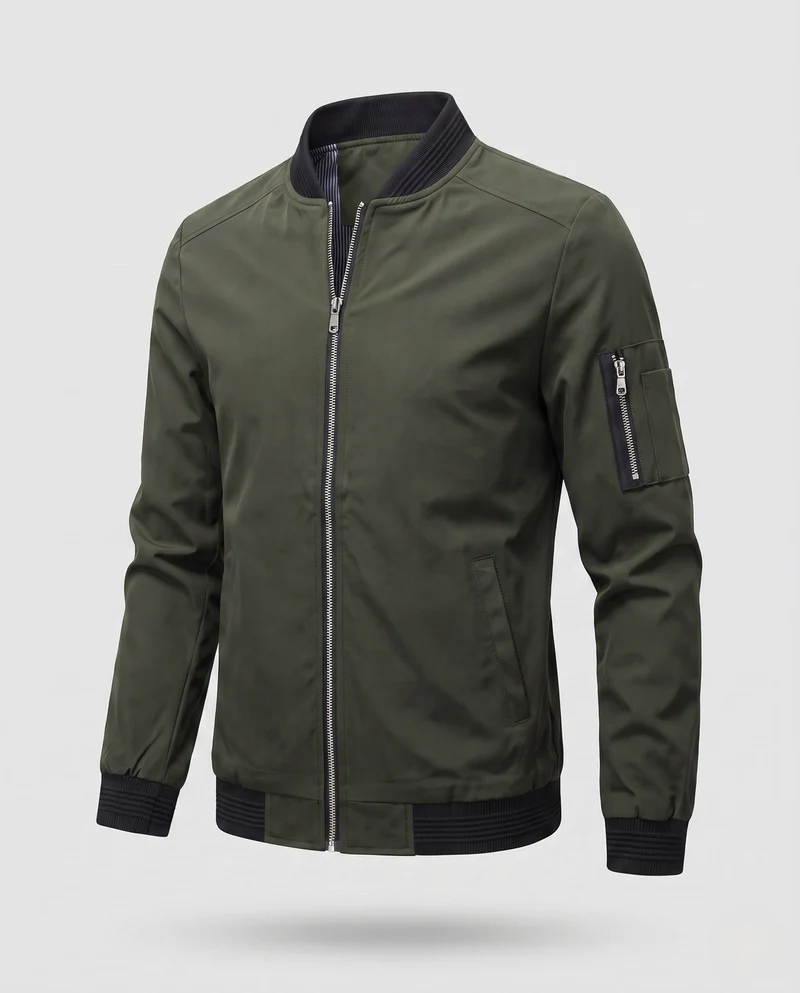 Herren kurze, cropped Bomberjacke im Pilotenstil mit Ärmeltasche und gerippten Bündchen Nord Taschen
