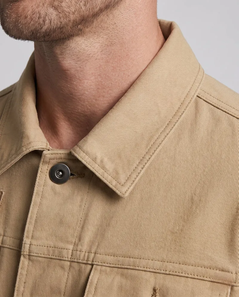 Herren Kurzschnitt Canvas Truckerjacke im Workwear-Look mit Hemdkragen, Klapptaschen und Ärmelpatch Nord Taschen