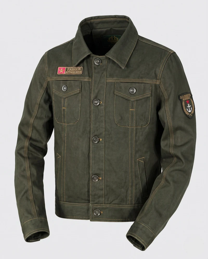 Herren Kurzschnitt Canvas Truckerjacke im Workwear-Look mit Hemdkragen, Klapptaschen und Ärmelpatch Nord Taschen