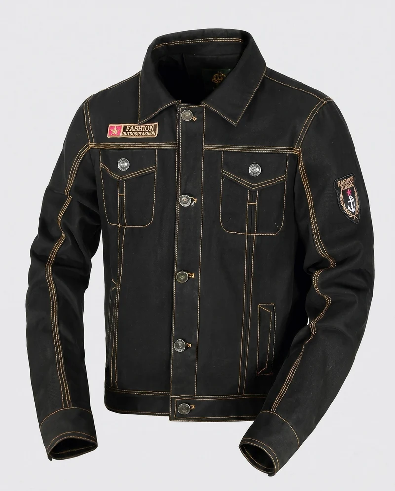 Herren Kurzschnitt Canvas Truckerjacke im Workwear-Look mit Hemdkragen, Klapptaschen und Ärmelpatch Nord Taschen