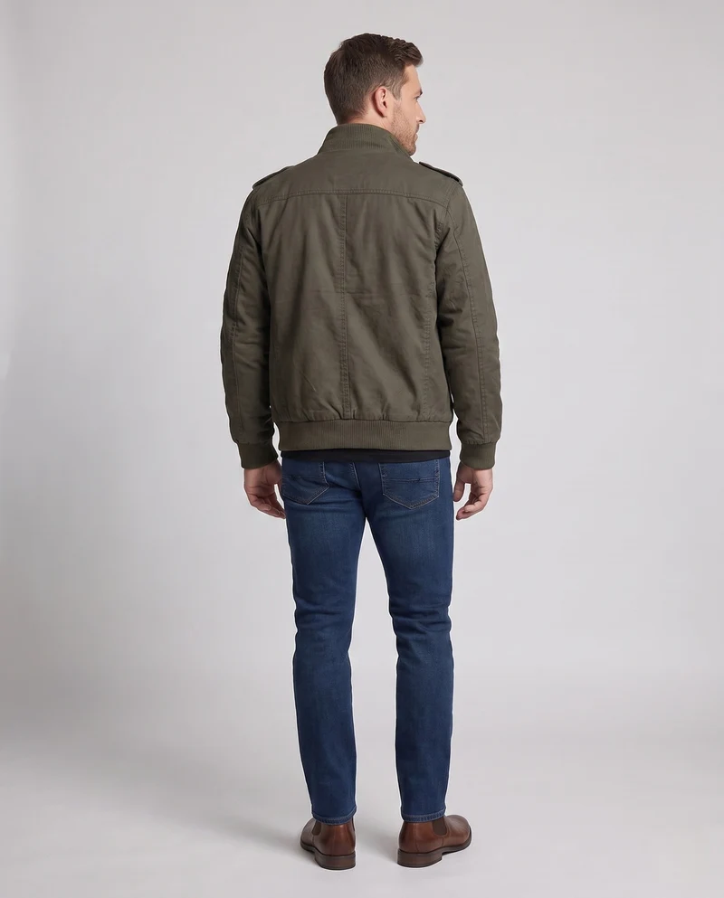 Herren kurz geschnittene Pilotenjacke aus Canvas mit verstecktem thermo Futter und Schulterklappen Nord Taschen