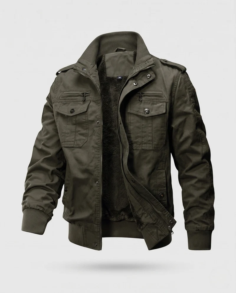 Herren kurz geschnittene Pilotenjacke aus Canvas mit verstecktem thermo Futter und Schulterklappen Nord Taschen
