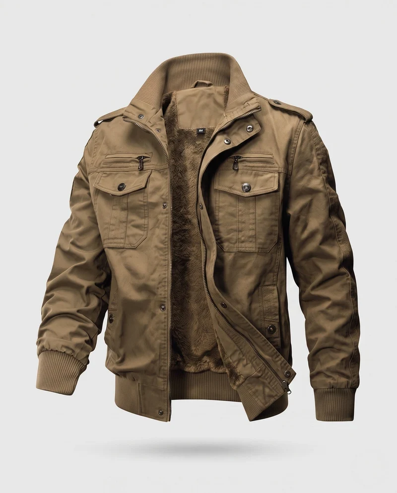 Herren kurz geschnittene Pilotenjacke aus Canvas mit verstecktem thermo Futter und Schulterklappen Nord Taschen