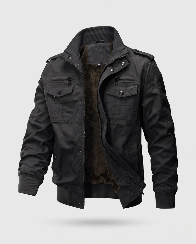 Herren kurz geschnittene Pilotenjacke aus Canvas mit verstecktem thermo Futter und Schulterklappen Nord Taschen