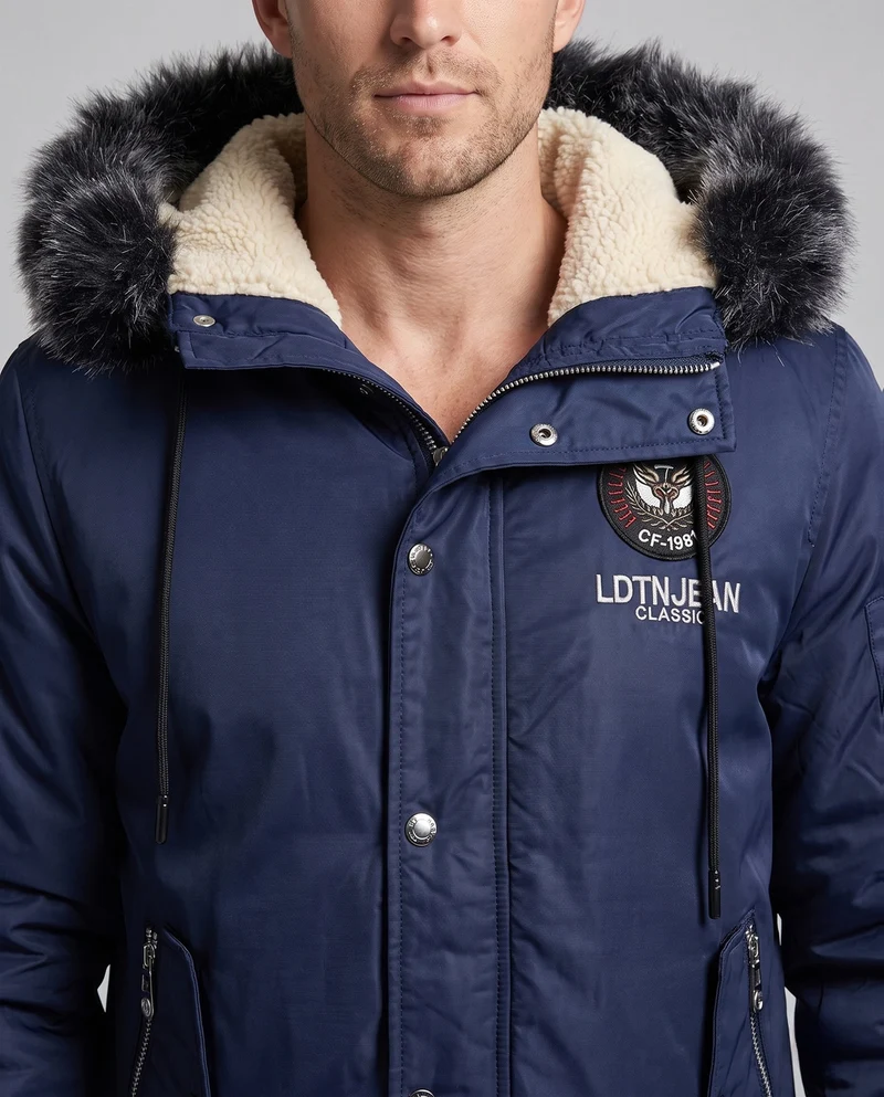Herren Kurzschnitt gepolsterte Bomberparkas mit Sherpa-Futter und Kunstfellkapuze Nord Taschen