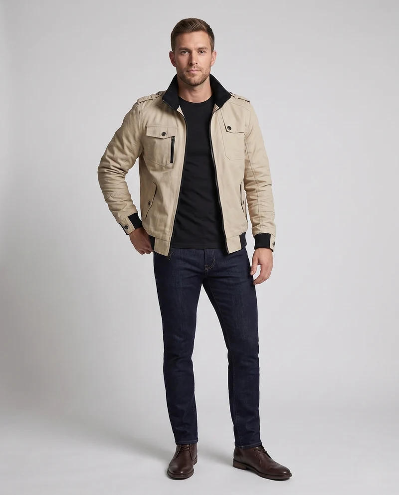 Herren Kurz Blouson Canvas Field Blouson im Utility-Stil mit hochgestelltem Stehkragen Nord Taschen
