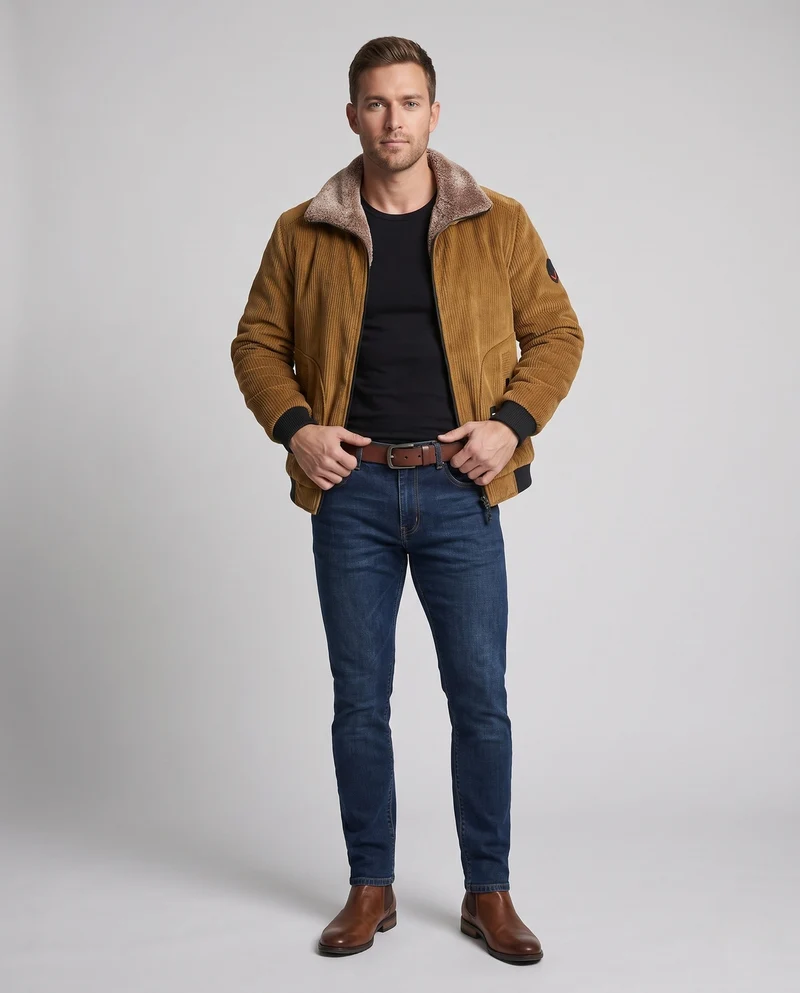 Herren Short Cord Bomber mit Sherpa-Futter und hohem Kragen Nord Taschen