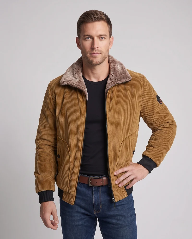 Herren Short Cord Bomber mit Sherpa-Futter und hohem Kragen Nord Taschen