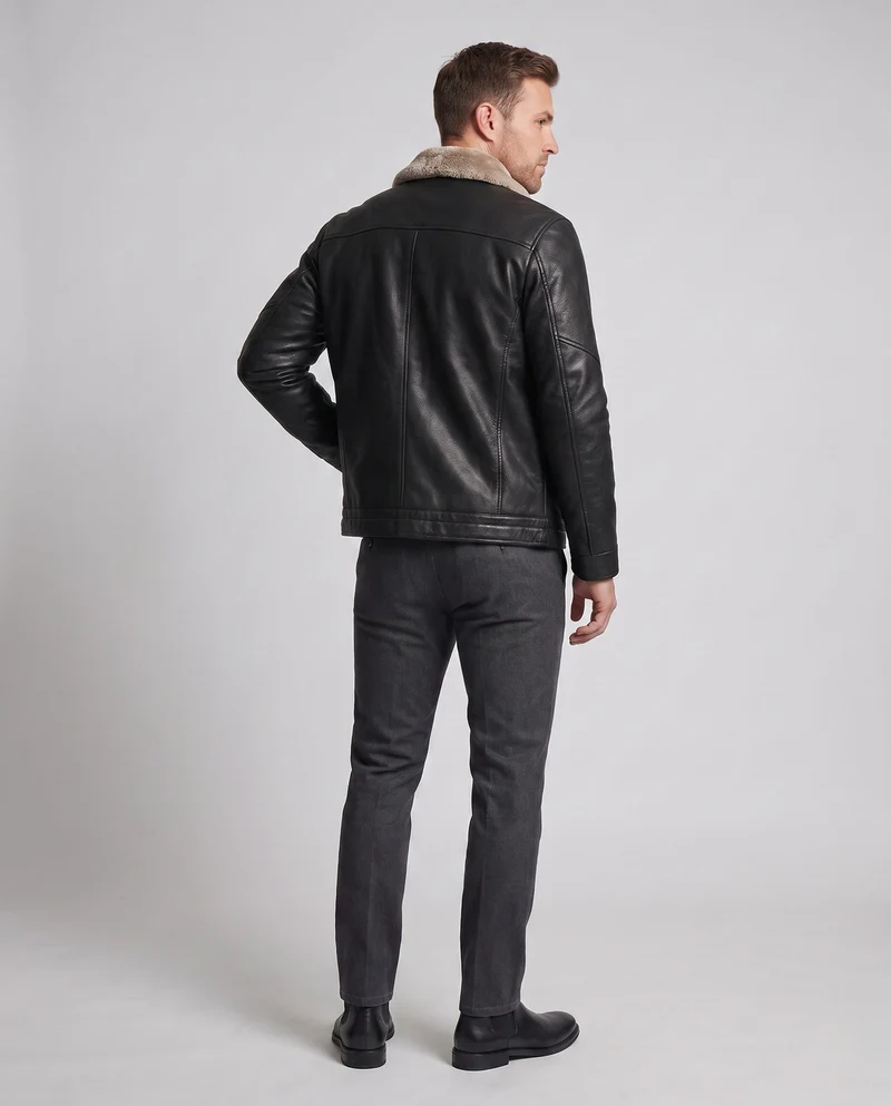 Herren Kurzjacke im Pilotenlook mit Kunstfellkragen und wärmender Wattierung Nord Taschen