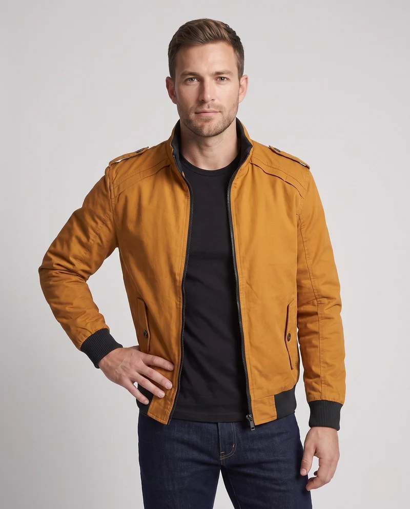 Herren kurze Jacke mit Teddyfutter, Reißverschluss und Schulterklappen Nord Taschen