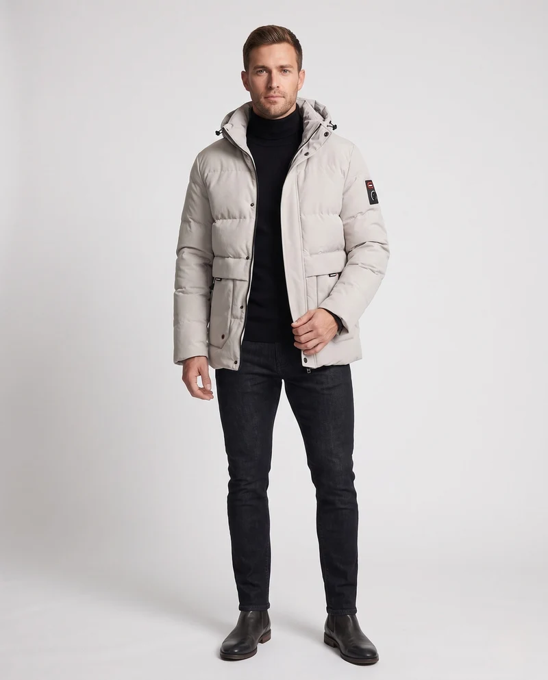 Herren Kurzparka im minimalistischen gesteppte Design mit verstaubarem Hut und verdeckten Reißverschlusstaschen Nord Taschen