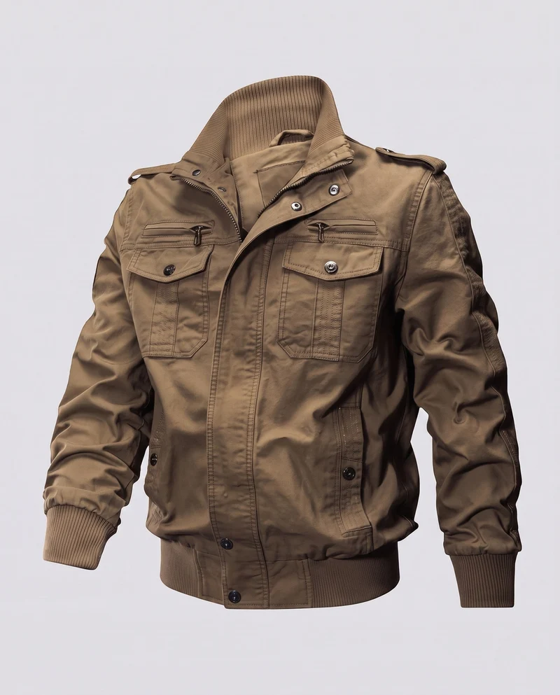 Herren Kurzschnitt Canvas Blouson mit Stehkragen und Multifunktionstaschen Nord Taschen