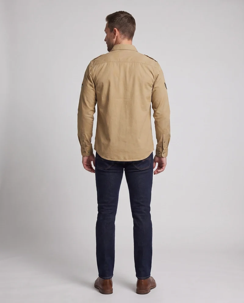 Herren Langarm Utility-Shirt mit Schulterklappen und Brusttaschen Nord Taschen