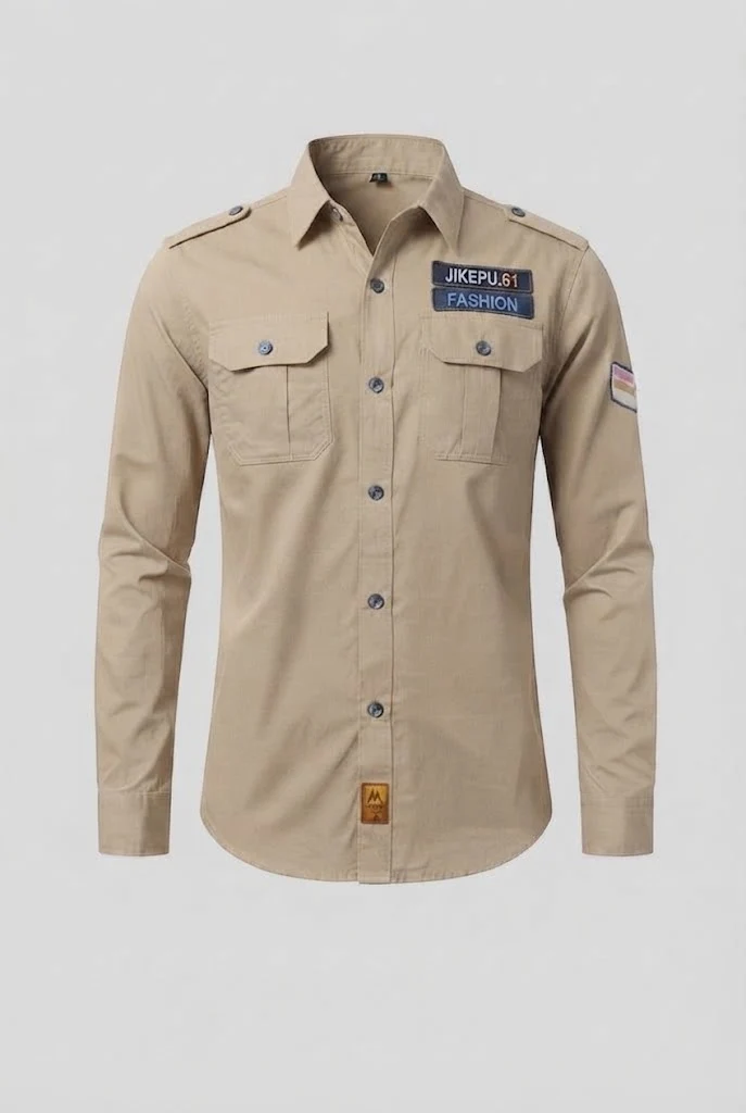 Herren Langarm Utility-Shirt mit Schulterklappen und Brusttaschen Nord Taschen