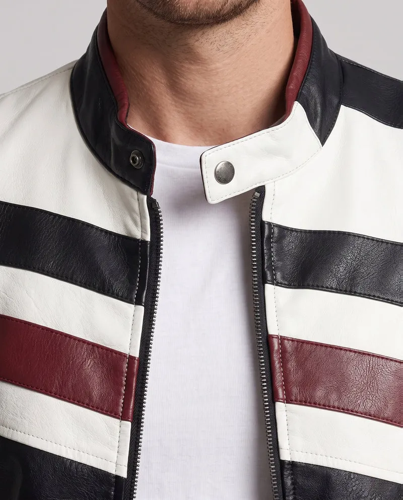 Herren Lederlook Bikerjacke mit Farbblockdesign, gesteppte Ärmel und Saumfinish Nord Taschen