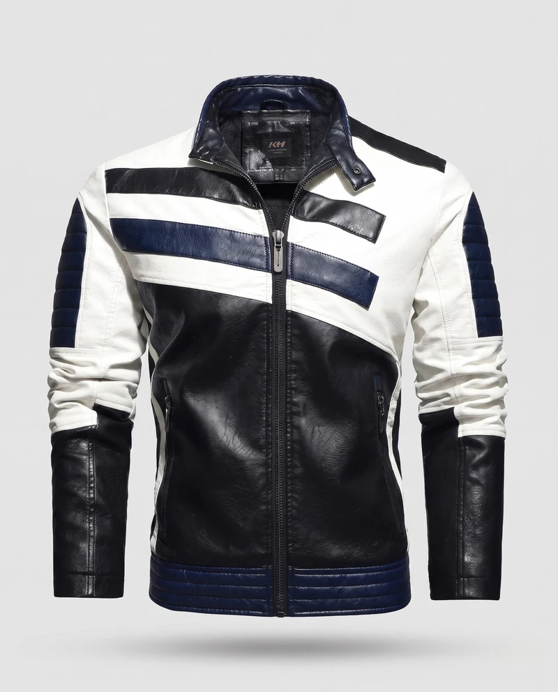 Herren Lederlook Bikerjacke mit Farbblockdesign, gesteppte Ärmel und Saumfinish Nord Taschen