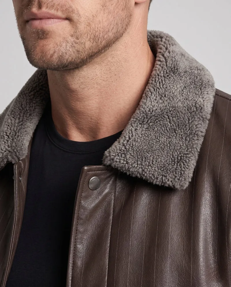 Herren Faux-Leder Blouson mit Nadelstreifen-Look und Teddy-Futter Nord Taschen