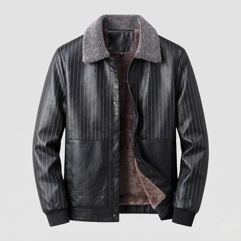 Herren Faux-Leder Blouson mit Nadelstreifen-Look und Teddy-Futter Nord Taschen