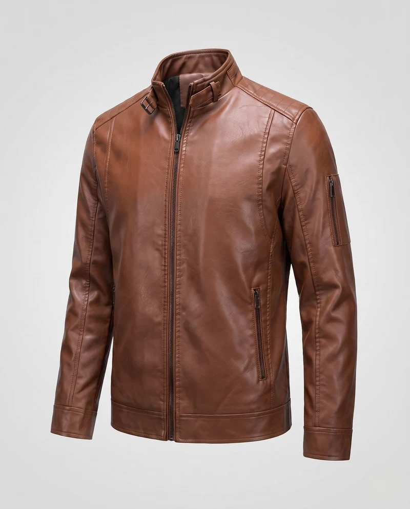 Herren Lederlook Blouson mit Stehkragen und Reißverschluss Nord Taschen