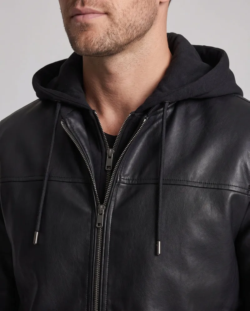 Herren Sweatshirt aus Kunstleder mit Kapuze im urbanen Bomber-Stil mit Reißverschluss und gerippten Bündchen Nord Taschen