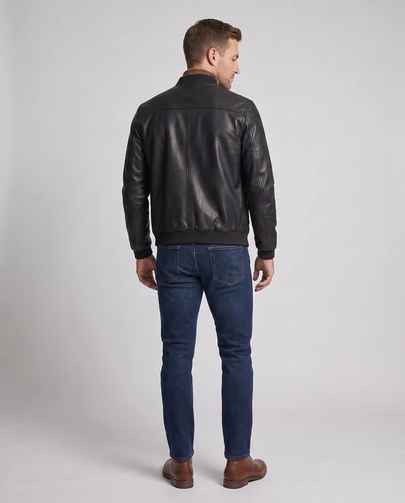 Herren Lederlook Bomberjacke mit Klappentaschen und gerippten Bündchen Nord Taschen