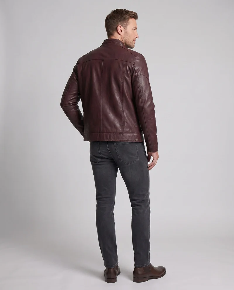 Herren Lederoptik Pilotjacke mit Stehkragen und Reißverschlusstaschen Nord Taschen