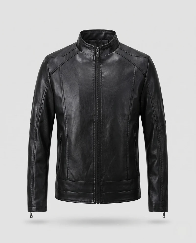 Herren Lederoptik Pilotjacke mit Stehkragen und Reißverschlusstaschen Nord Taschen