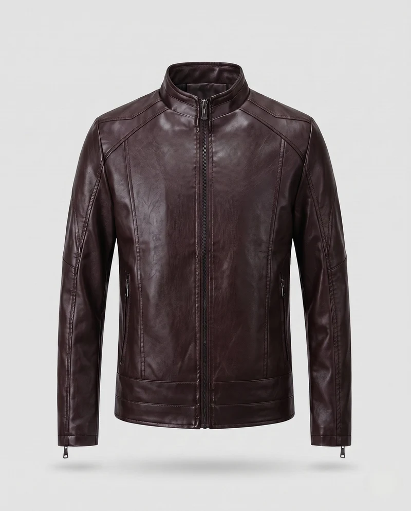 Herren Lederoptik Pilotjacke mit Stehkragen und Reißverschlusstaschen Nord Taschen