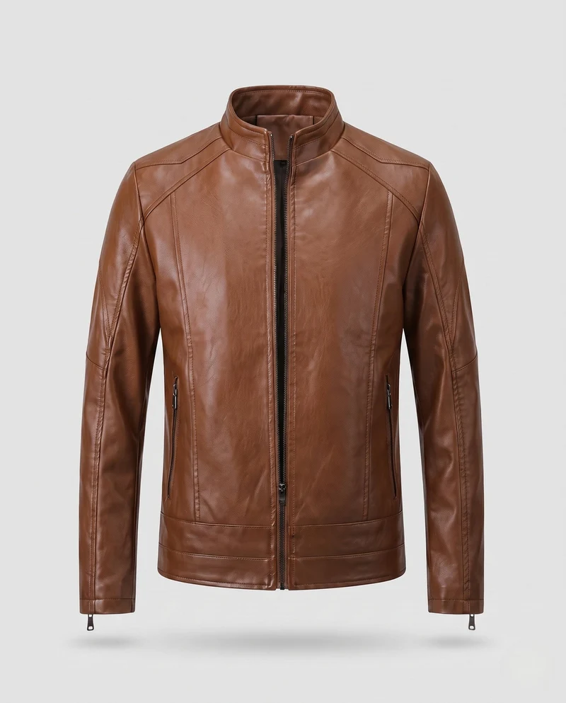 Herren Lederoptik Pilotjacke mit Stehkragen und Reißverschlusstaschen Nord Taschen