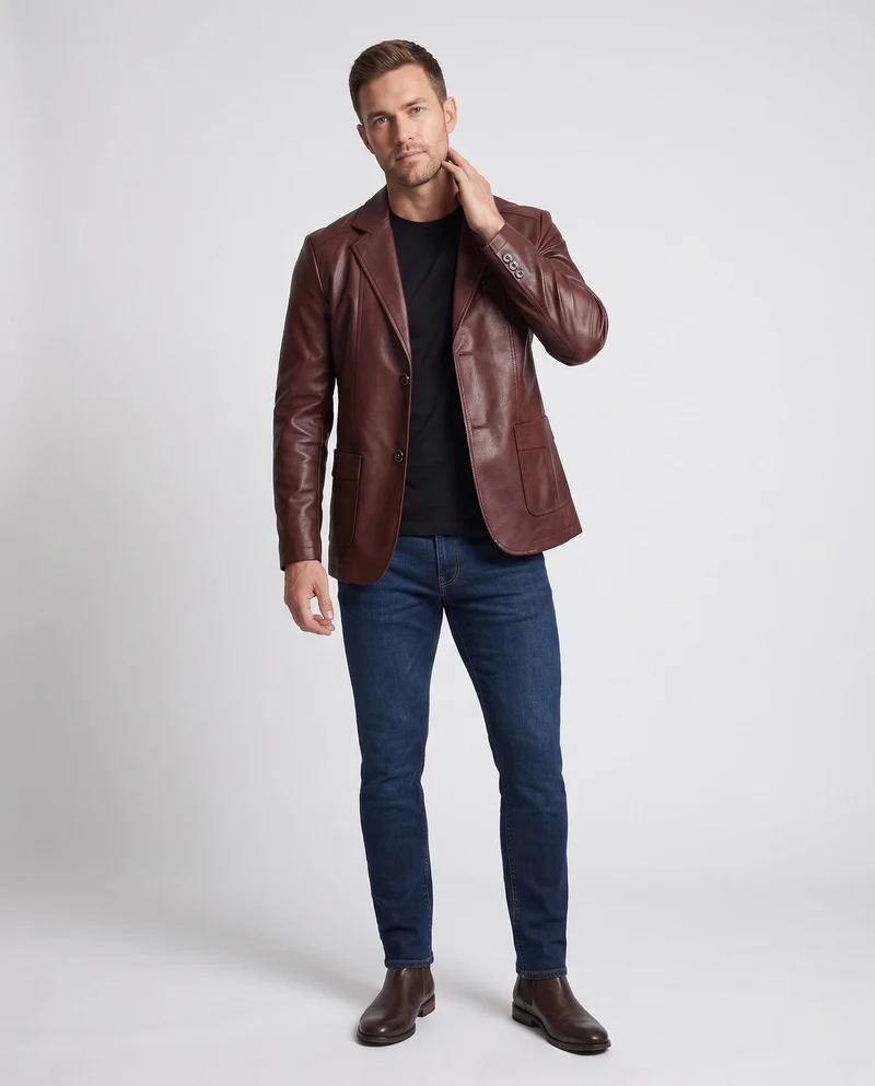 Herren Blazer aus Lederoptik mit thermalem Futter und Slim-Fit Nord Taschen