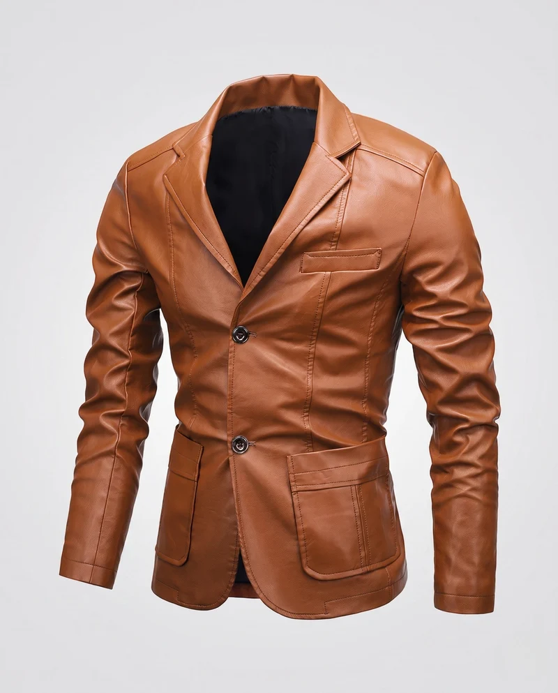 Herren Blazer aus Lederoptik mit thermalem Futter und Slim-Fit Nord Taschen
