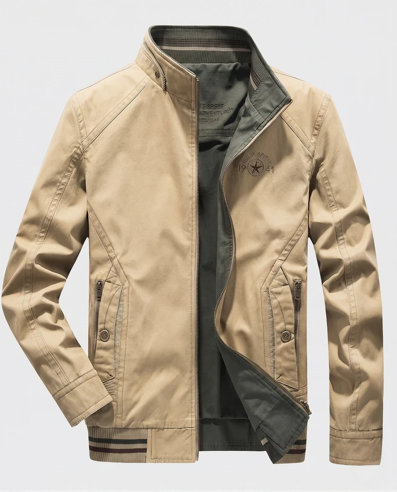 Herren leichte Canvas Übergangsjacke mit Stehkragen und integrierter Fütterung Nord Taschen
