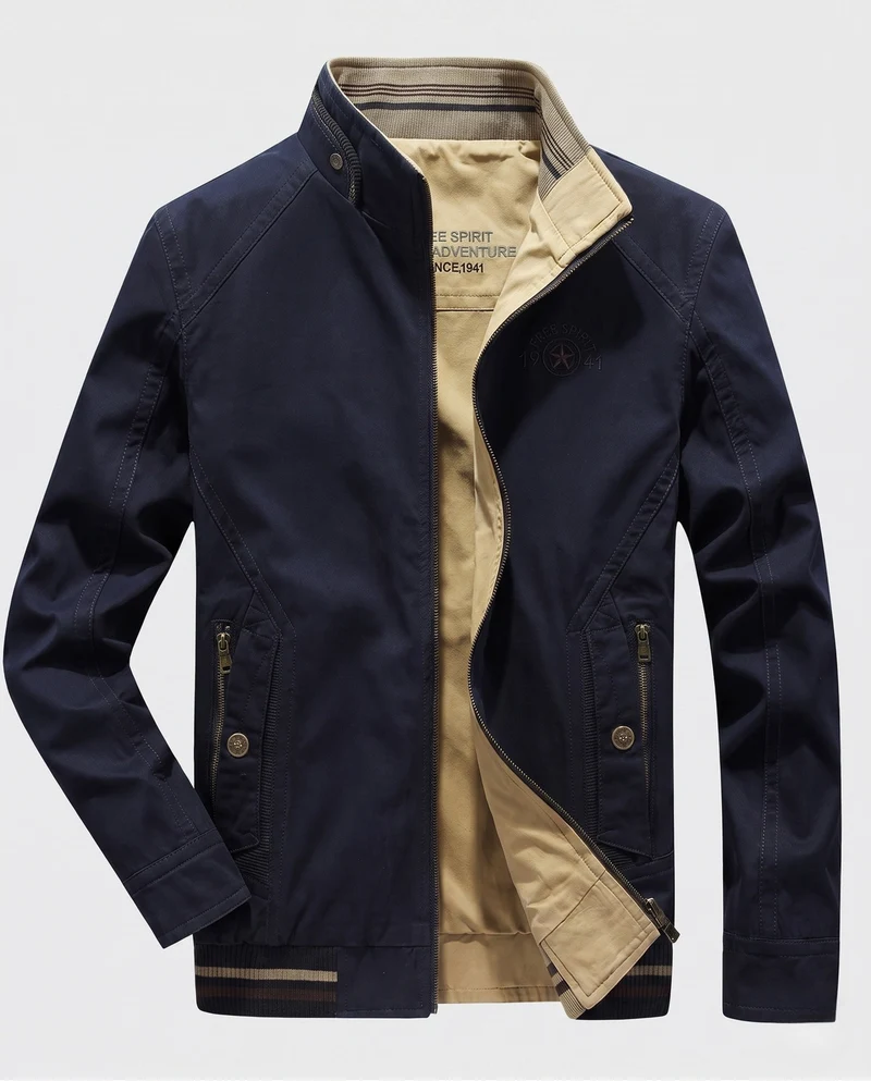Herren leichte Canvas Übergangsjacke mit Stehkragen und integrierter Fütterung Nord Taschen