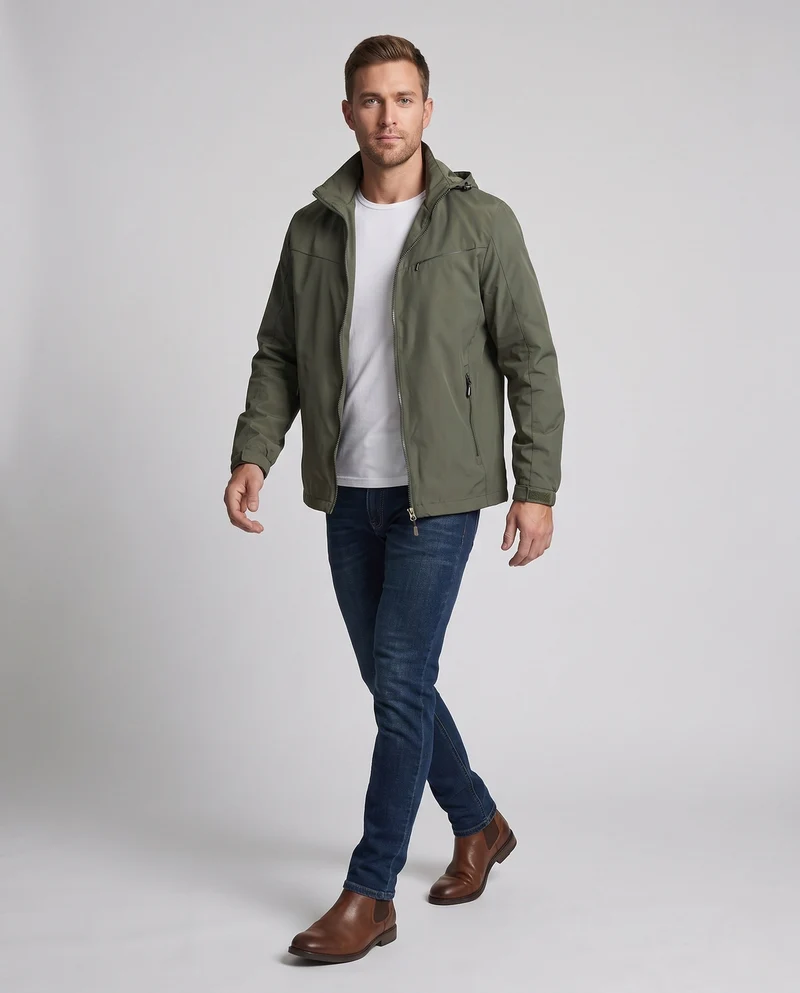 Leichte Herren-Hoodie-Utility-Jacke mit verdecktem Reißverschluss und Brusttasche Nord Taschen