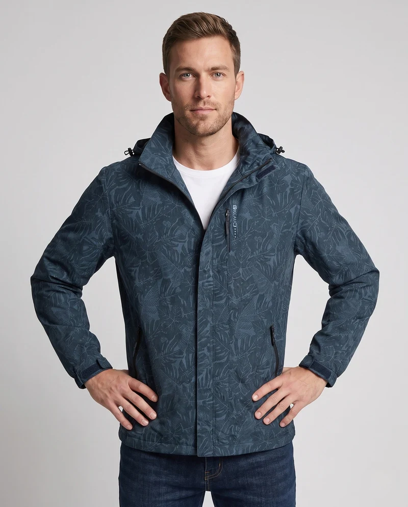 Herren Leichte Hoodie-Jacke mit subtilem Blattdruck und winddichter Softshell-Außenschicht Nord Taschen