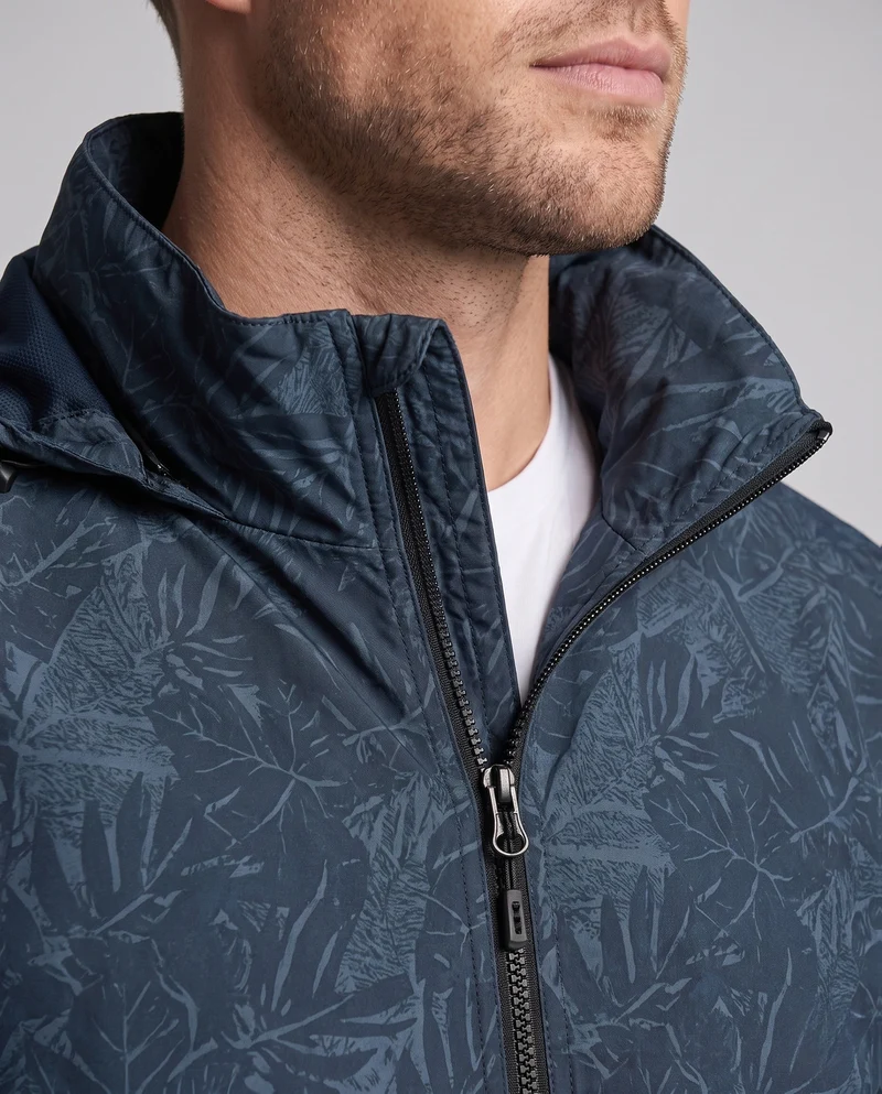 Herren Leichte Hoodie-Jacke mit subtilem Blattdruck und winddichter Softshell-Außenschicht Nord Taschen