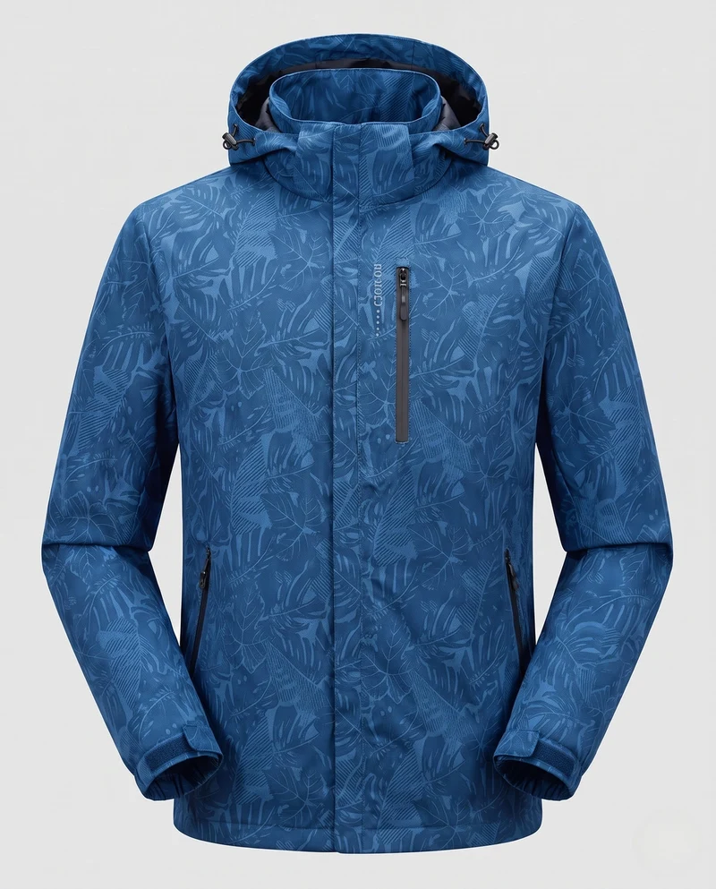 Herren Leichte Hoodie-Jacke mit subtilem Blattdruck und winddichter Softshell-Außenschicht Nord Taschen