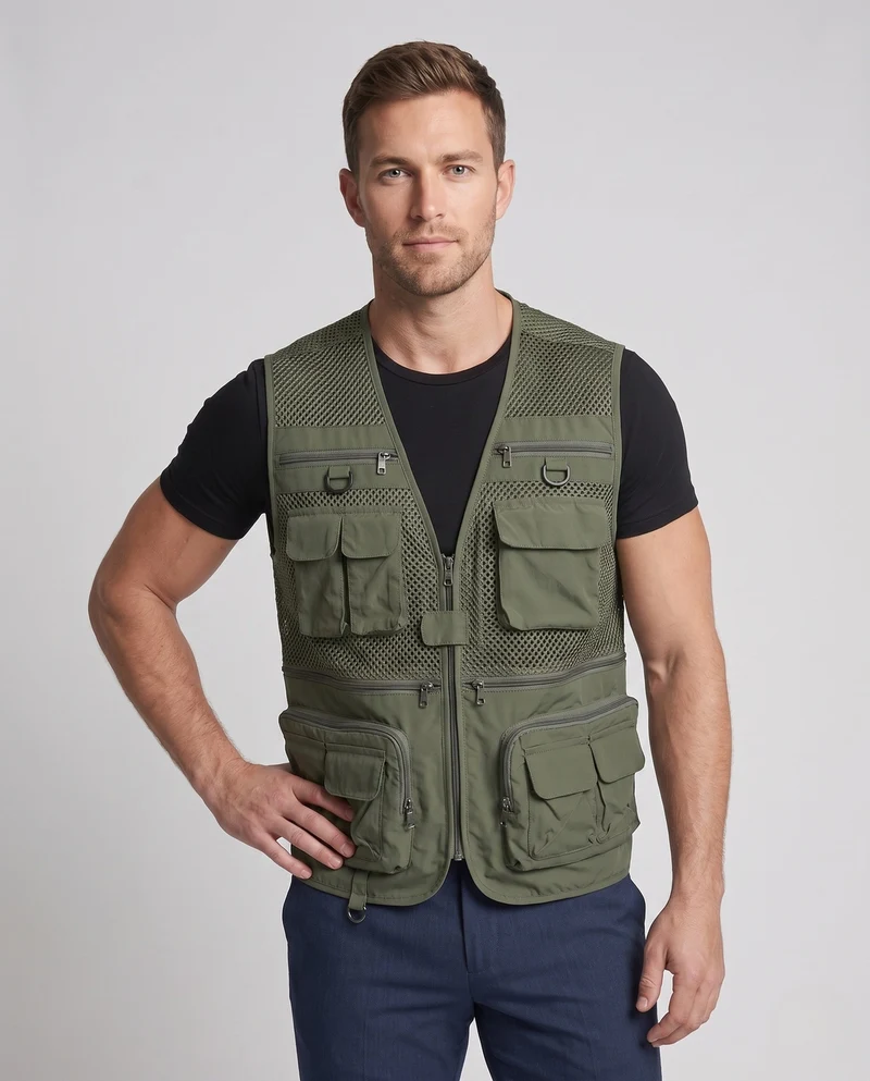 Leichtgewichtige Mesh-Herrenweste mit mehreren Taschen für Angeln, Fotografie und Outdoor-Aktivitäten