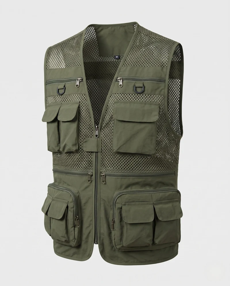 Leichtgewichtige Mesh-Herrenweste mit mehreren Taschen für Angeln, Fotografie und Outdoor-Aktivitäten