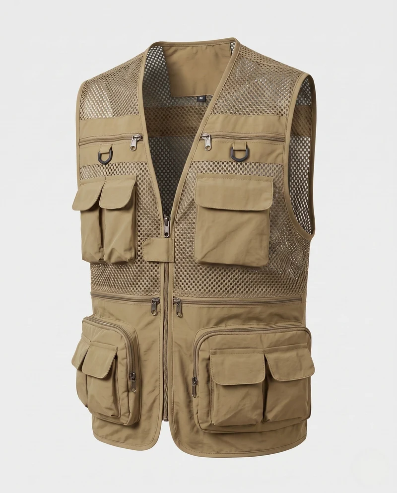 Leichtgewichtige Mesh-Herrenweste mit mehreren Taschen für Angeln, Fotografie und Outdoor-Aktivitäten