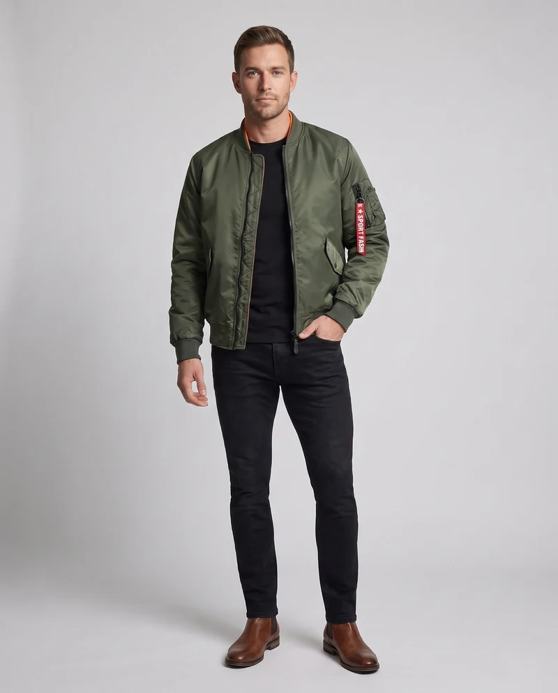 Leichte Herren Nylon Flug Bomberjacke mit Ärmel Utility Tasche Nord Taschen