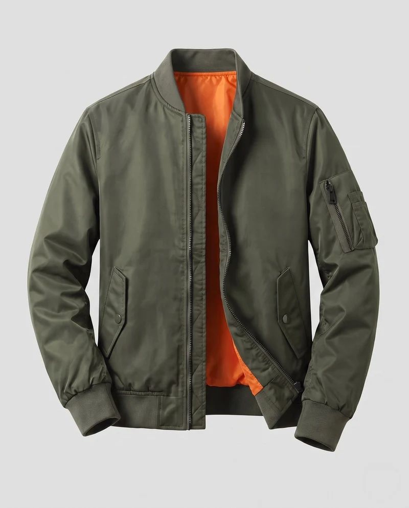 Herren Leichte Pilot Bomberjacke aus technischem Nylon mit Ärmeltasche Nord Taschen
