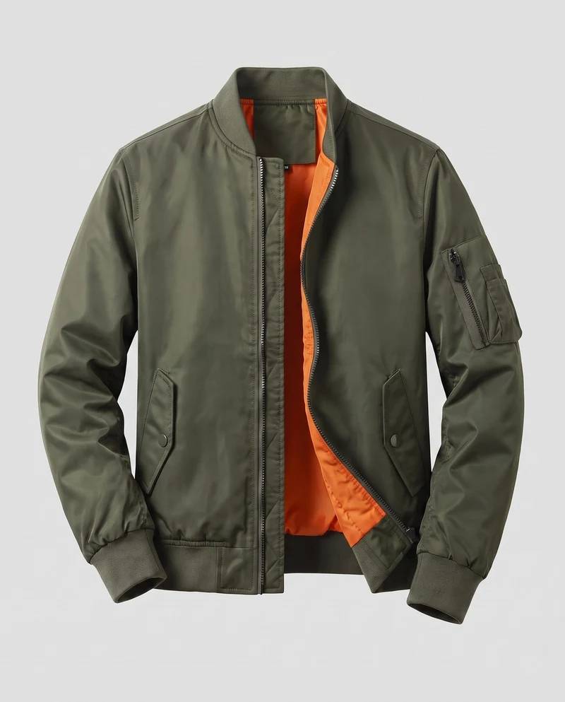 Herren Leichte Pilot Bomberjacke aus technischem Nylon mit Ärmeltasche Nord Taschen