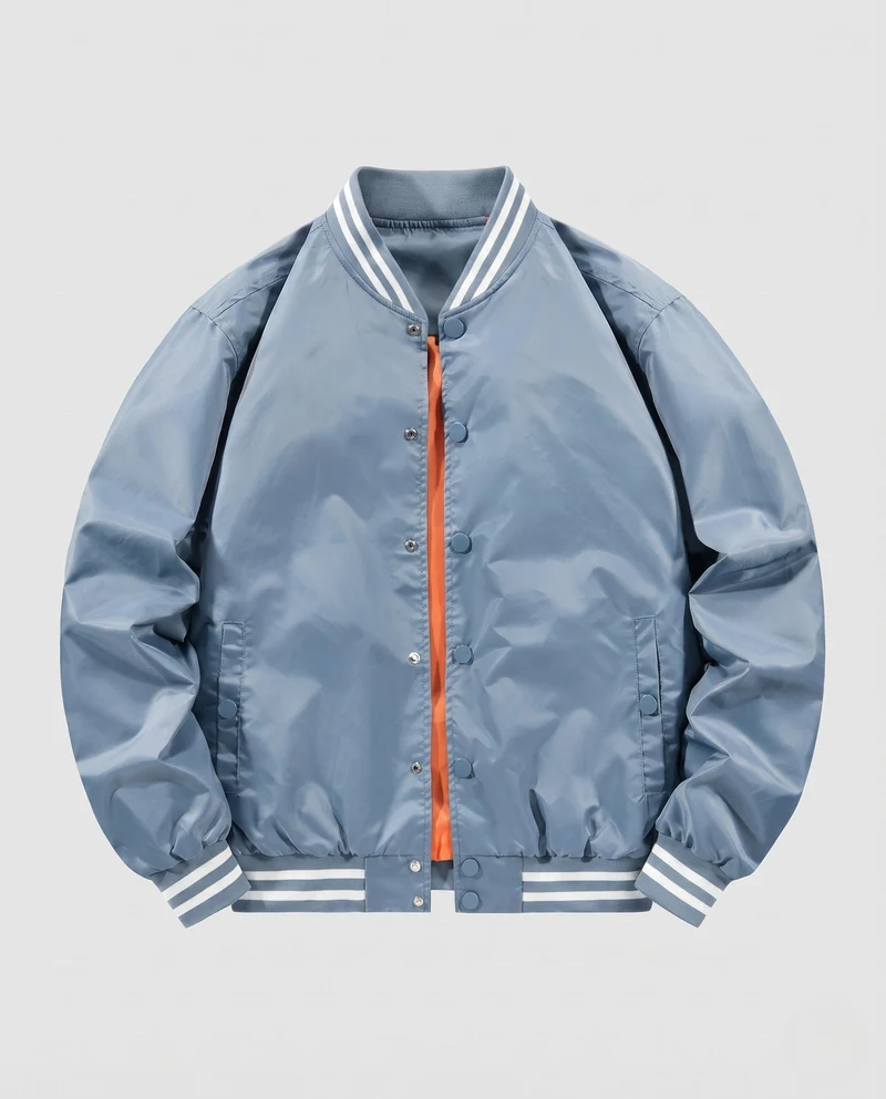 Leichte Satin-Bomberjacke für Herren mit gestreiftem Rippkragen und Druckknopfverschluss Nord Taschen