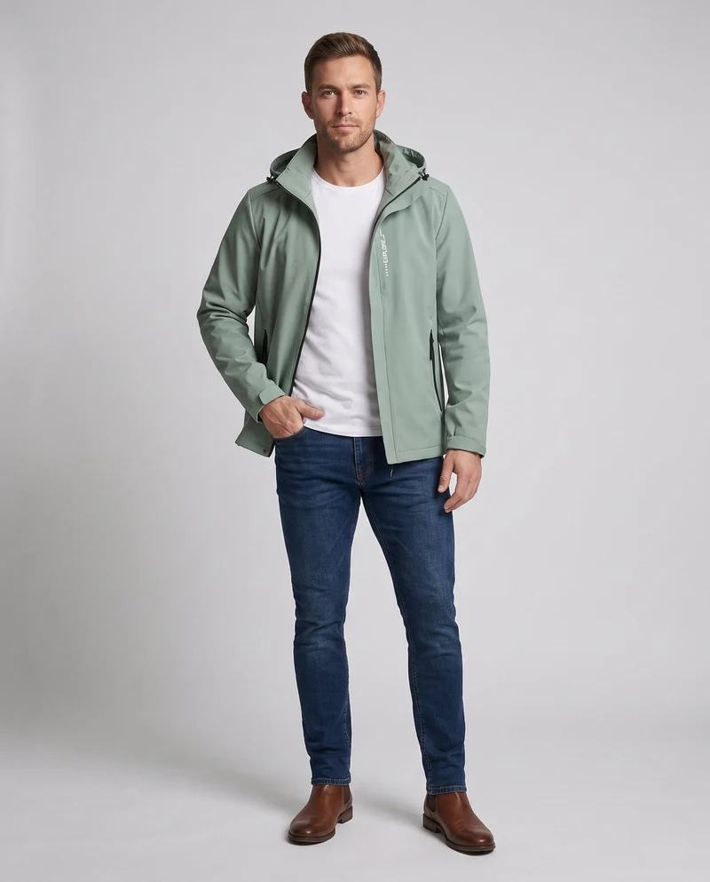 Herren leichte technische Softshelljacke mit verstellbarer Kapuze, wind- und wasserabweisend Nord Taschen